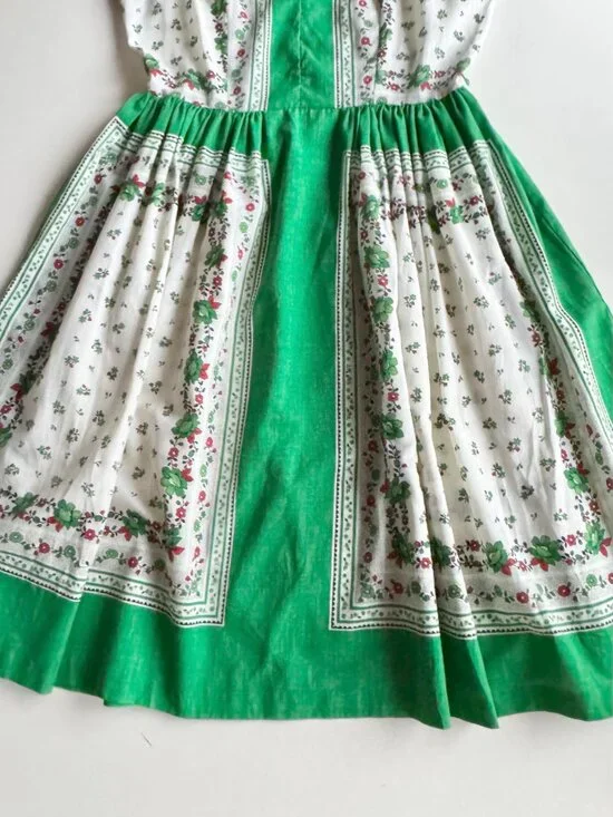 Vintage 80's JCPENNEY Green Floral Polycotton Law Fit & Flare Dress, Size 15/16 - Picture 9 of 15